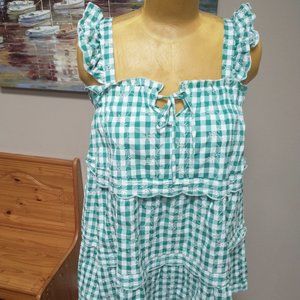 MI AMI Francesca’s Size XL Green Gingham Ruffle Strap Keyhole Mini Dress NWT